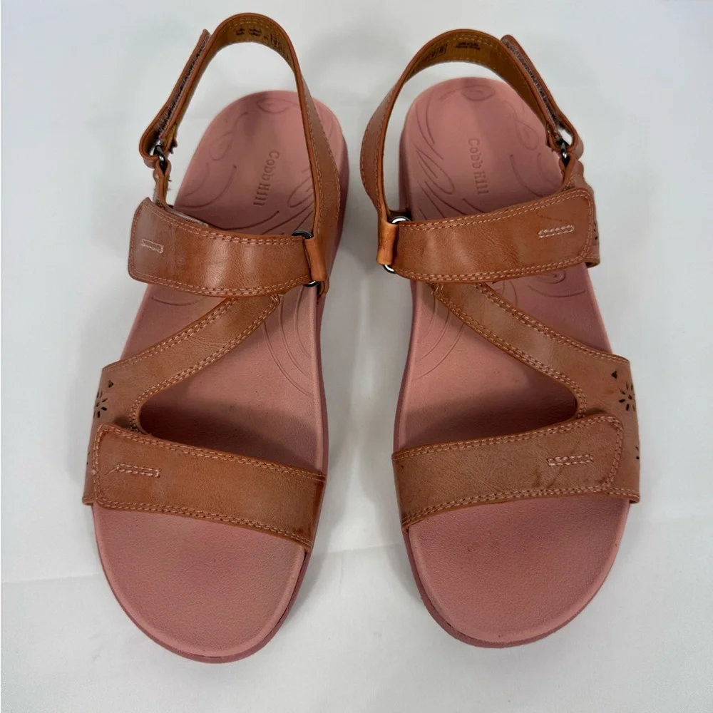 Cobb Hill Tala Asym Sandals Womens 9‎ M Coral Pink Leather Strappy